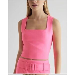 NWT Express Bright Pink Sleeveless Square Neck Crop Top Size XL